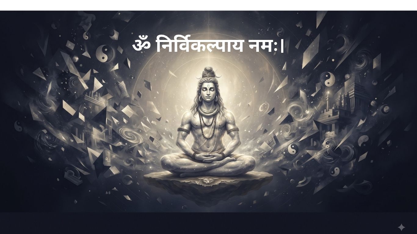 शिव के निर्विकल्प स्वरूप का आध्यात्मिक दृश्य, जिसमें मानसिक भेद और द्वैत एक अखंड चेतना में विलीन होते दिखाई देते हैं।