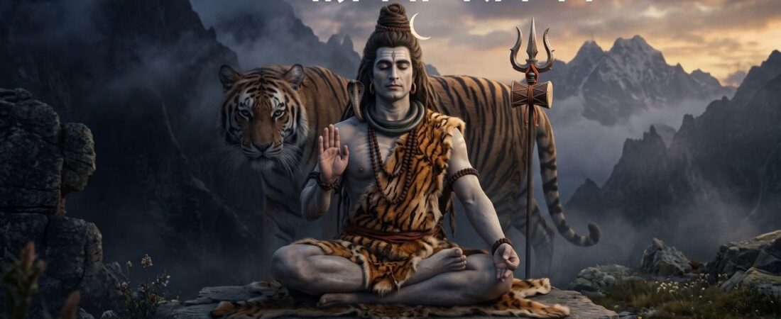 ॐव्याघ्रचर्माम्बरायनमः – व्याघ्र की खाल को वस्त्र बनाने वाले