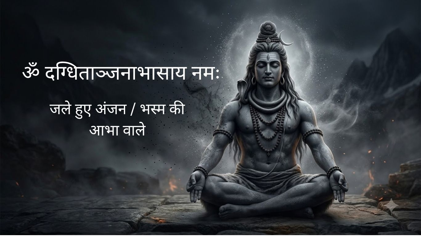 ॐदग्धिताञ्जनाभासायनमः – जले हुए अंजन/भस्म की आभा वाले