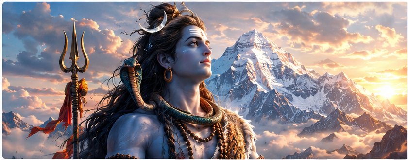 हिमालय में पर्वत शिखर पर खड़े भगवान शिव का निरहंकार स्वरूप